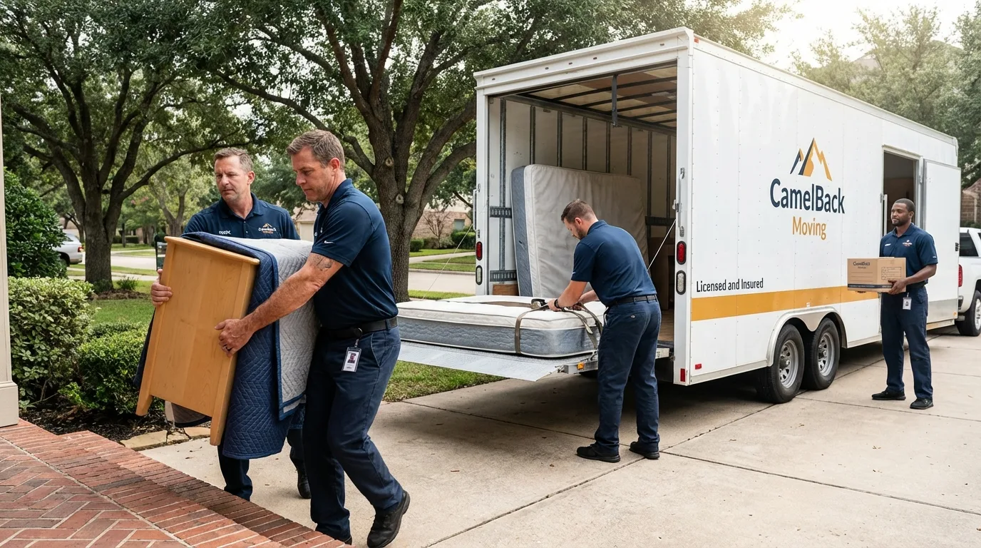 Crew loading residential truck for cross-state move from Huguenot, NY