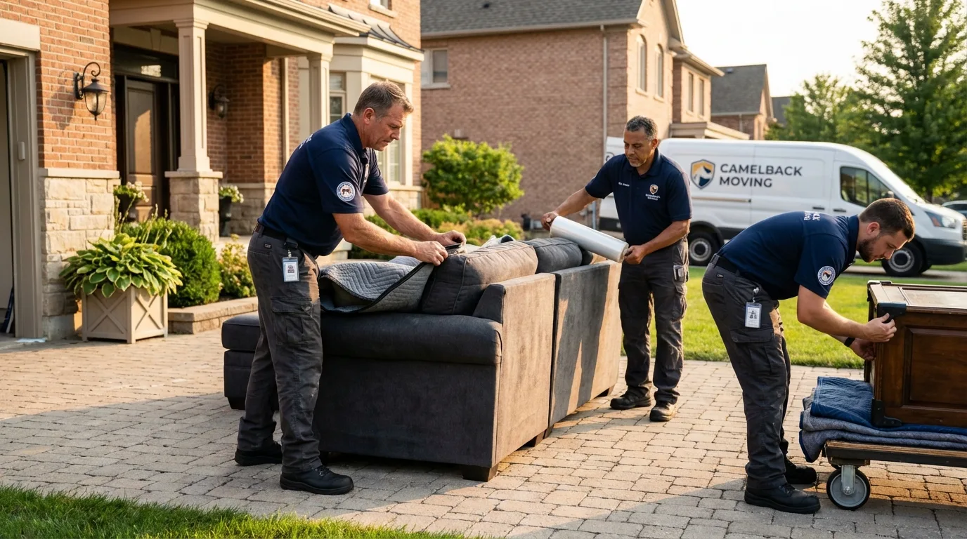 Large estate moving crew wrapping furniture in Huguenot, NY