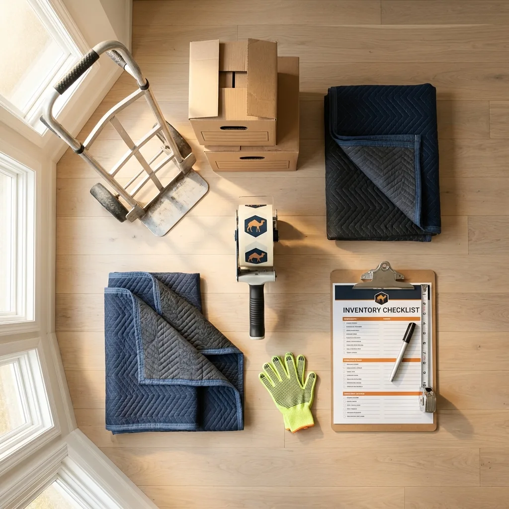 Professional moving supplies and packing materials layout for Huguenot residential relocations